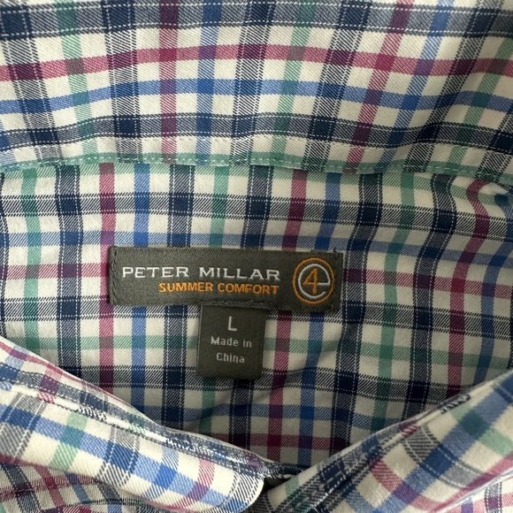 Peter Millar Summer Comfort Men’s Large Blue White Long Sleeve Button Up Plaid - Picture 8 of 8